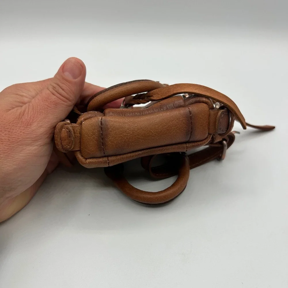 Free People Micro Emerson Mini Bag Brown Leather Crossbody Boho Distressed